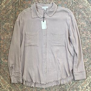 MIOU MUSE 100% Cotton Light Purple Frayed Button-Up Shirt